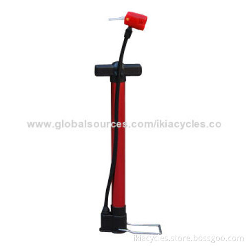 Small aluminum alloy bike pump with metallic color outer pipe, strong base